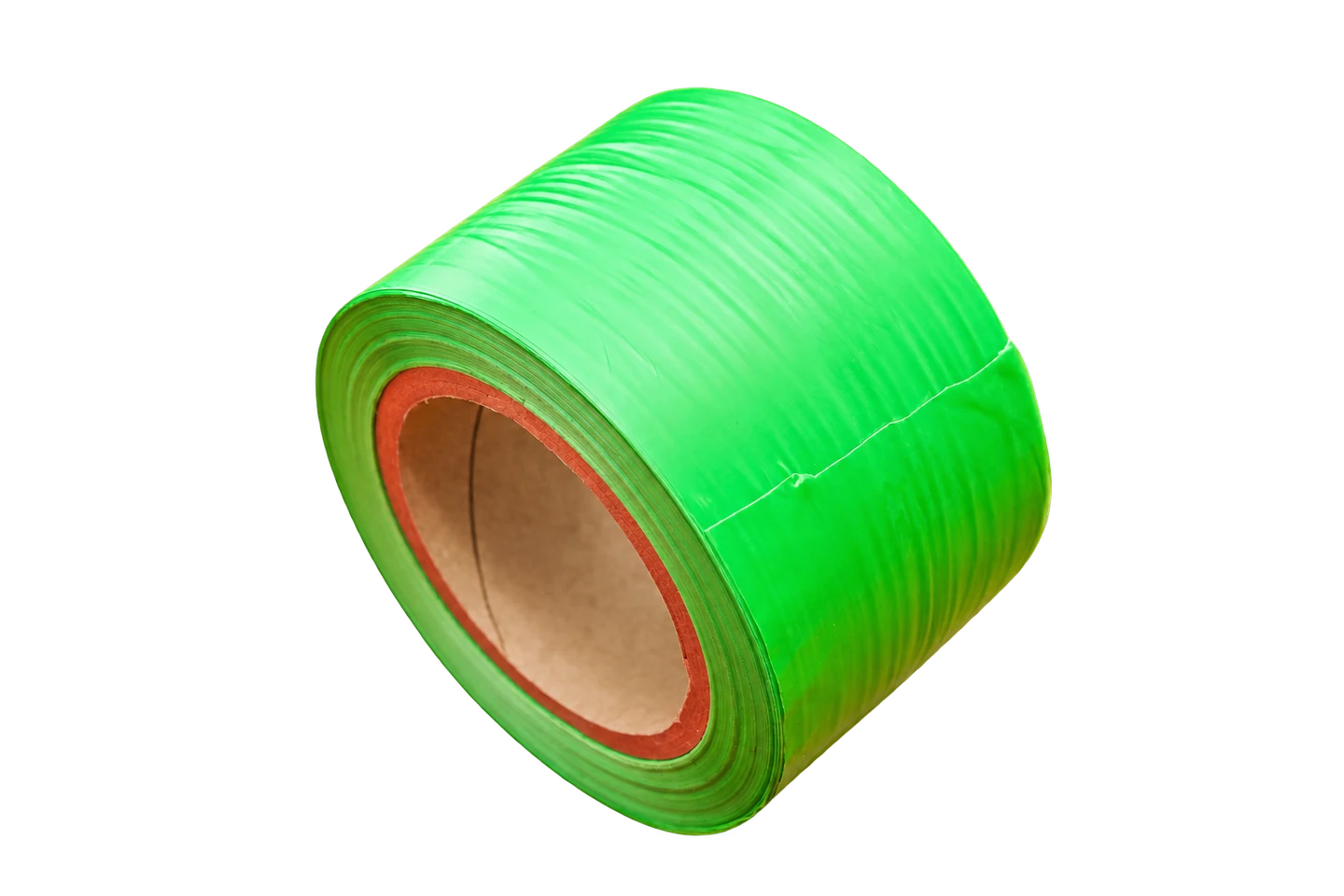 Plain green warning tape wound on a cardboard core