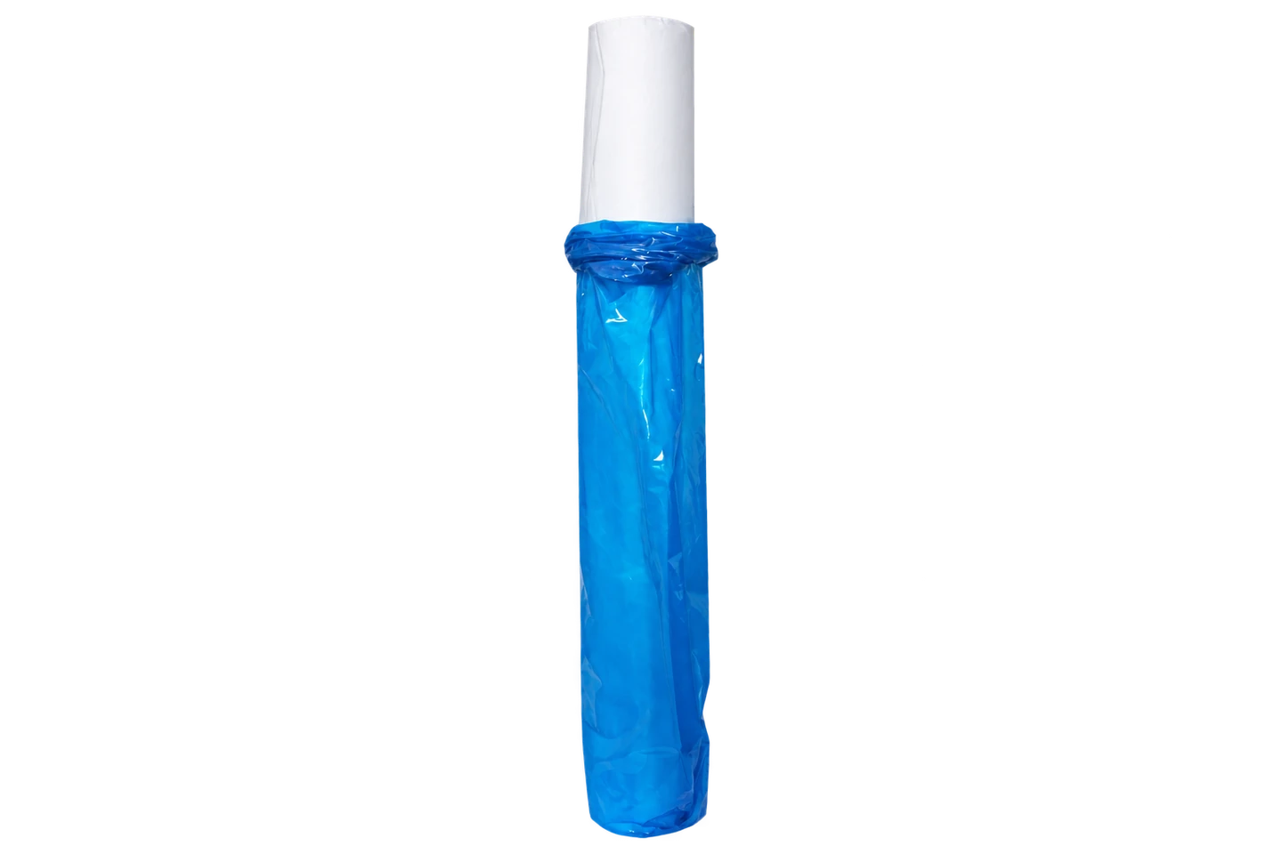 Tall white polyethylene roll partly enclosed in a blue sleeve